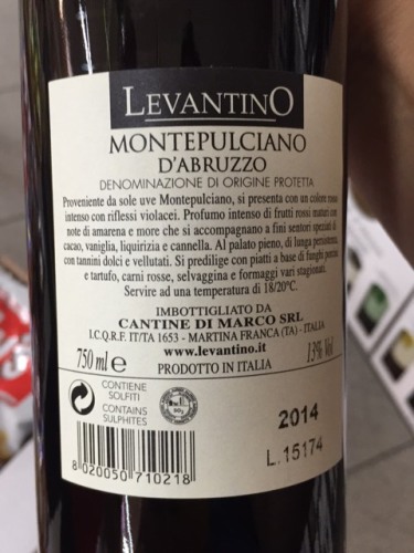 Rượu vang Ý Levantino Montepulciano D’Abruzzo