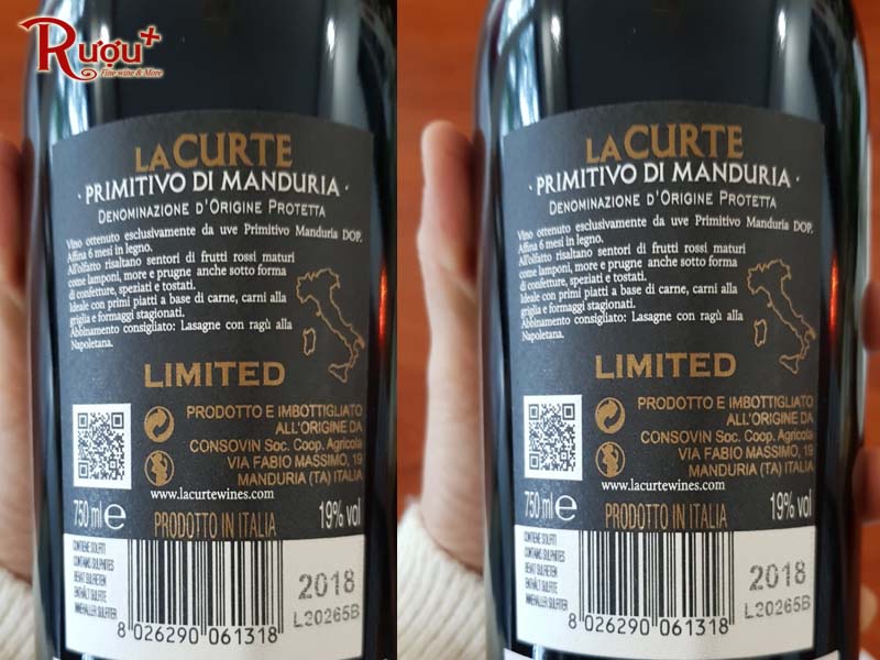 Rượu vang La Curte 19 độ Limited Primitivo Di Manduria